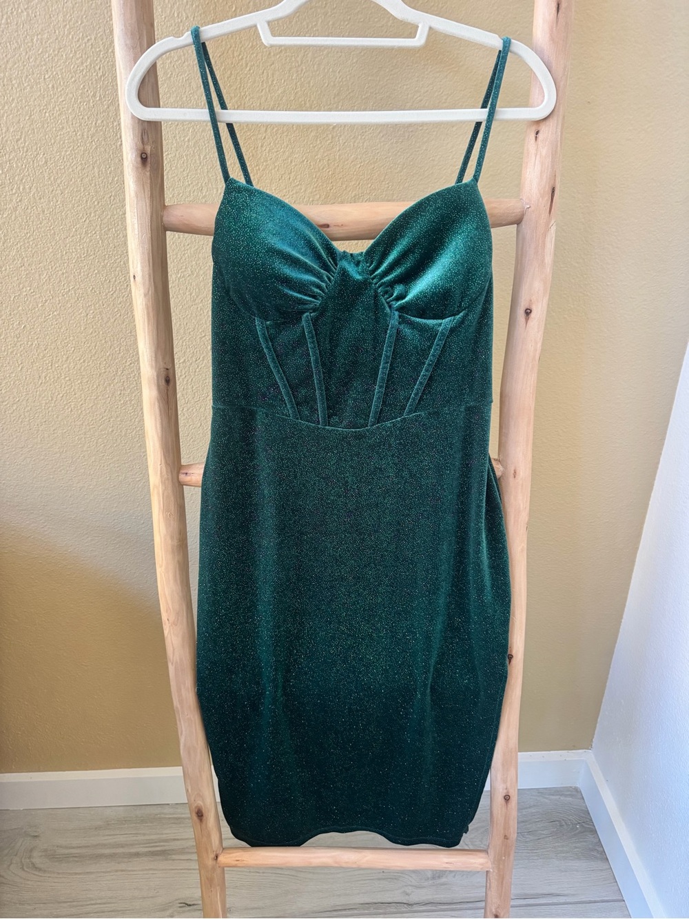 Sparkling Dark Green Mini Dress with Double Straps